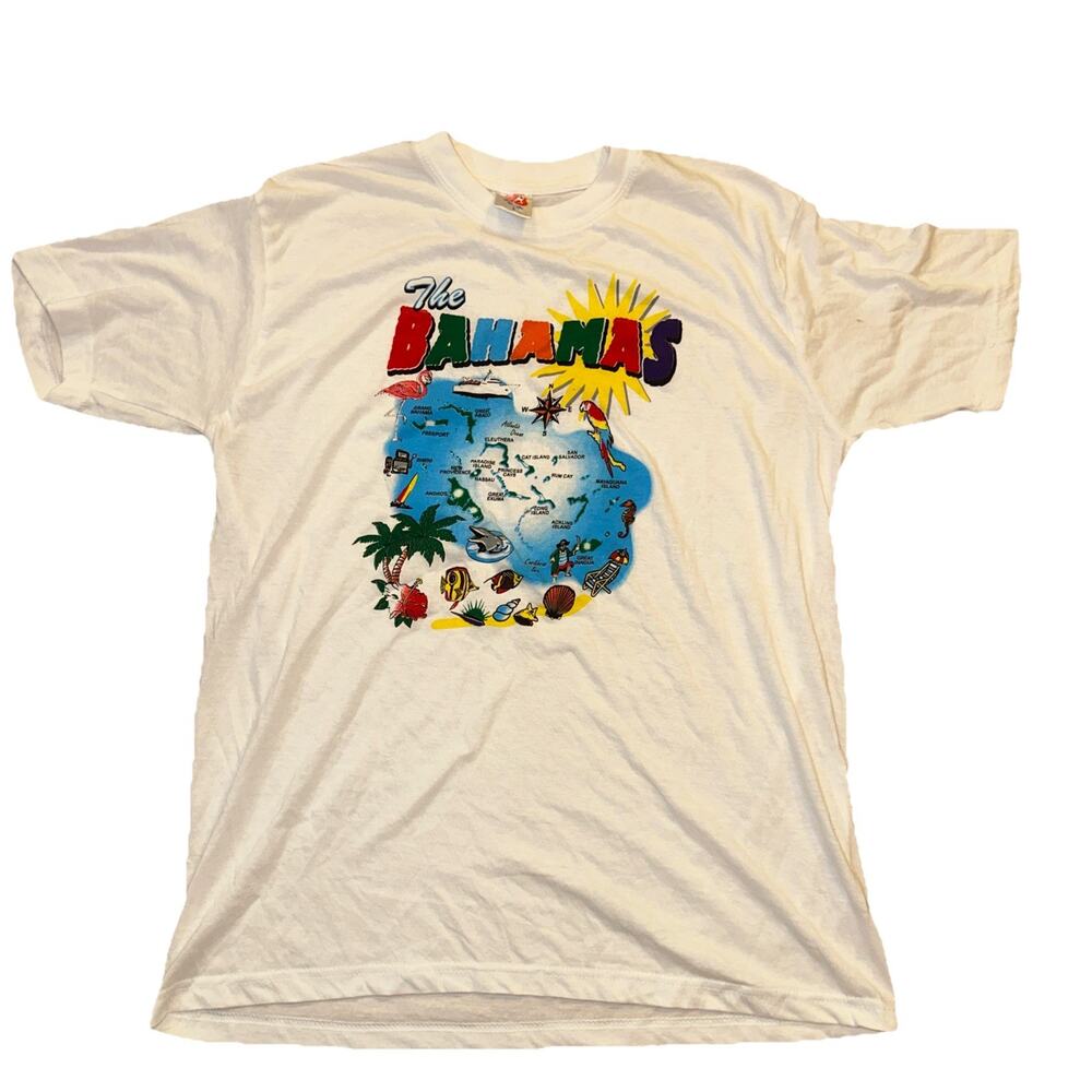 Vintage Bahamas Shirt Mens Large Graphic Tee Palm Trees Travel Souvenir